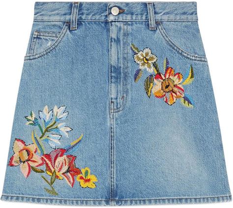 gucci embroidered denim mini skirt